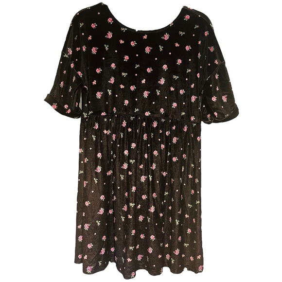 ASOS Design | Black Velvet Floral Printed Mini Dress | Size M | NWOT - Picture 6 of 14